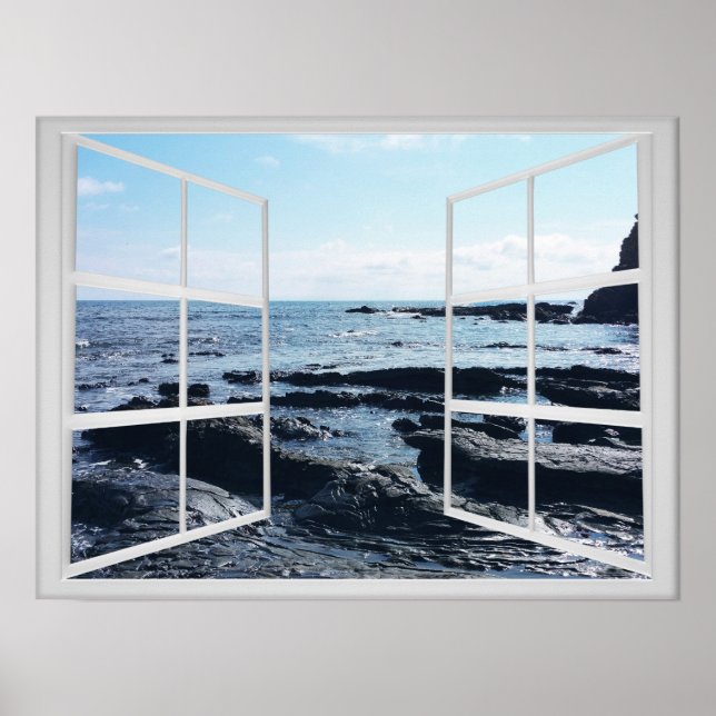 Rocky Ocean Coast mit Fensterrahmen Poster (Vorne)