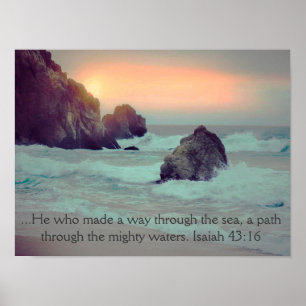 Rocky Ocean Shore mit Bible Verse Poster