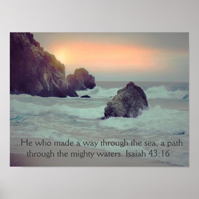 Rocky Ocean Shore mit Bible Verse Poster (Vorne)
