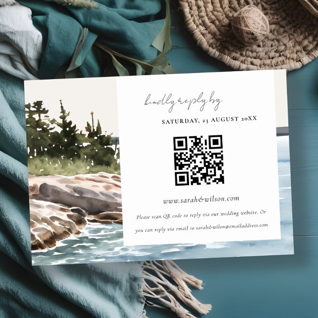 Rocky Pine Mountain Seascape Hochzeit QR Code UAWG Begleitkarte (Von Creator hochgeladen)