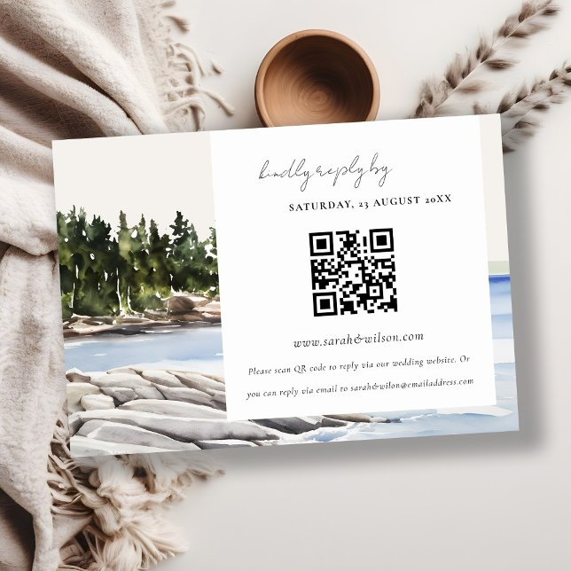 Rocky Pine Mountain Seascape Hochzeit QR Code UAWG Begleitkarte (Von Creator hochgeladen)