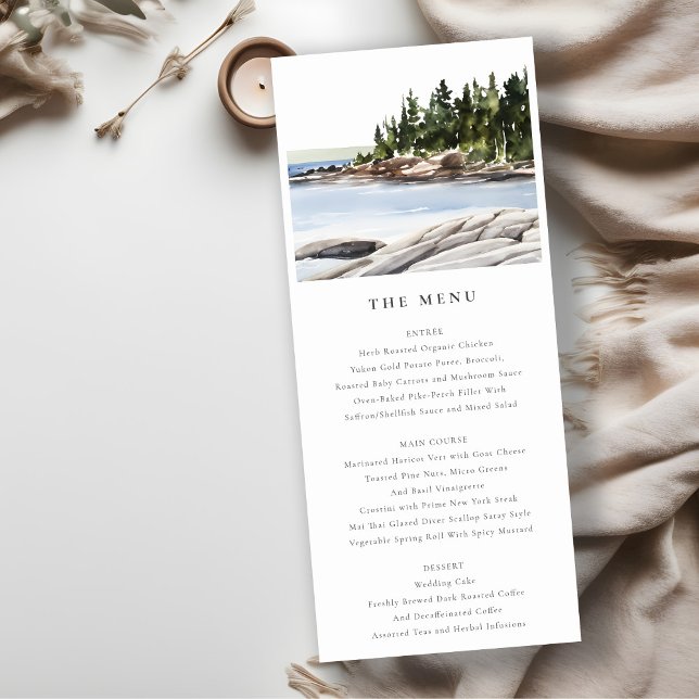 Rocky Pine Mountain Seascape Wedding Menu Card Einladung (Von Creator hochgeladen)