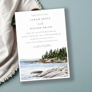 Rocky Pine Mountain Wasserfarbe Seascape Hochzeit Einladung