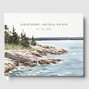 Rocky Pine Mountain Wasserfarbe Seascape Hochzeit Gästebuch