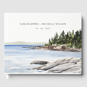 Rocky Pine Mountain Wasserfarbe Seascape Hochzeit Gästebuch