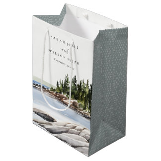 Rocky Pine Mountain Wasserfarbe Seascape Hochzeit Mittlere Geschenktüte