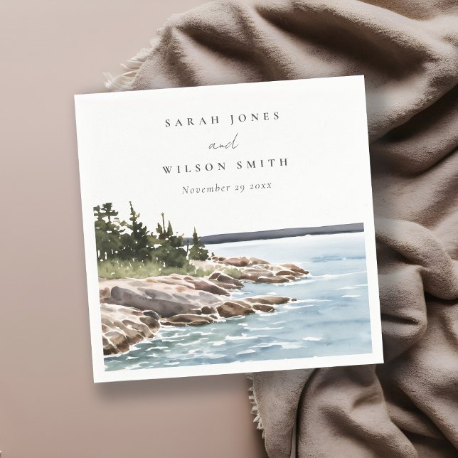 Rocky Pine Mountain Wasserfarbe Seascape Hochzeit Serviette (Von Creator hochgeladen)