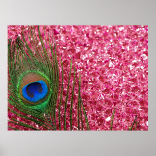 Rocky Pink Peacock Feather Poster