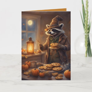 Rocky Raccoon backt Halloween-Kekse zur Begrüßung Karte