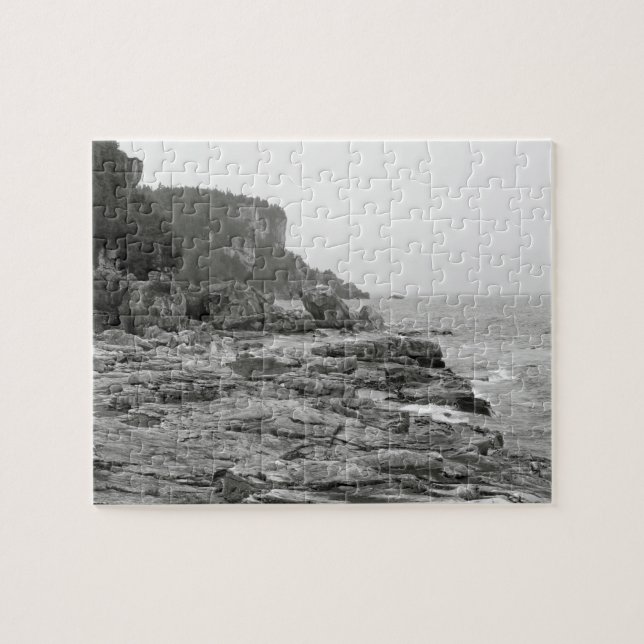 Rocky Shoreline Black and White Foto Puzzle (Horizontal)
