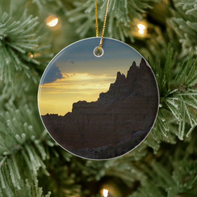 Rocky-Silhouette, Badlands-Nationalpark, Sunset Keramikornament (Baum)