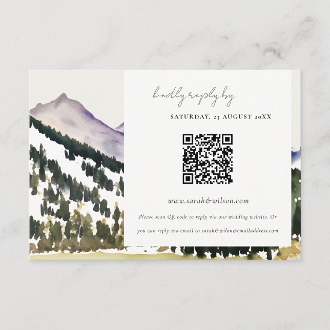 Rocky Snow Mountain Landschaft Hochzeit QR Code UA Begleitkarte (Vorderseite)