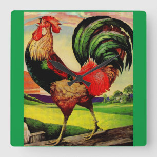 Rocky the Handsome Rooster Quadratische Wanduhr