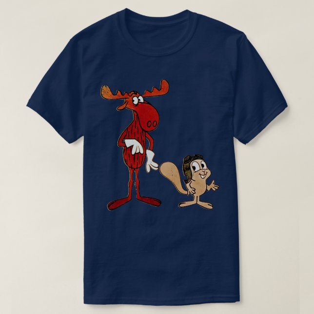 Rocky und Bullwinkle Authentischer Stil gestört T-Shirt (Design vorne)