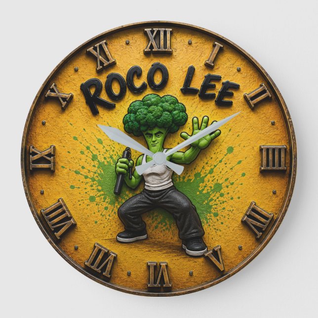 Roco Lee Funny Broccoli Martial Arts  Große Wanduhr (Vorderseite)