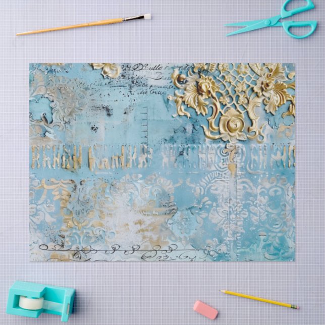 Rococo Blau Gold Italienisch Romantisch  Seidenpapier (Basteln)