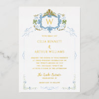 Rococo Blaue Monogramm-Wappen-Hochzeit