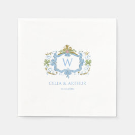 Rococo Blaue Monogramm-Wappen-Hochzeit Serviette