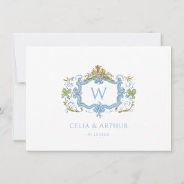 Rococo Blue Monogram Crest Wedding  Dankeskarte
