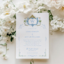 Rococo Blue Monogram Crest Wedding