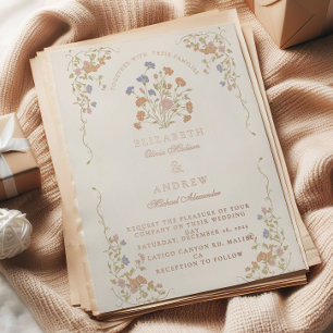 Rococo-Blumen-Hochzeit im Antik-Rahmen Folieneinladung
