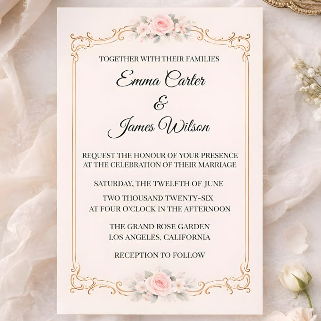 Rococo Blush Einladung (Rococco style wedding invitation mockup)