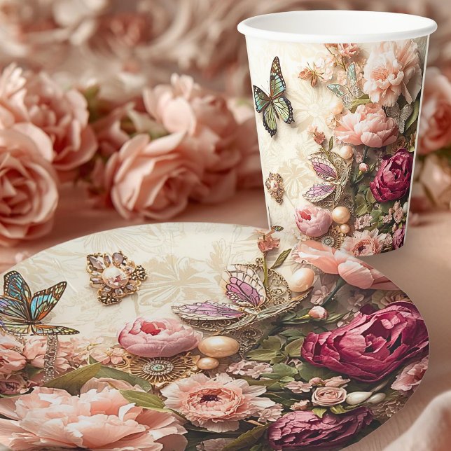 Rococo Butterfly Garden Galentine Floral Elegance Pappbecher (Von Creator hochgeladen)