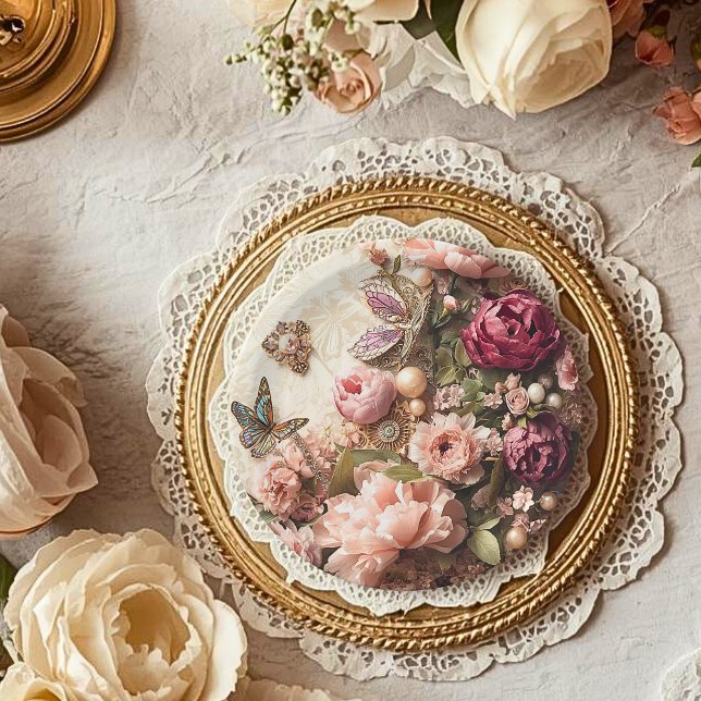 Rococo Butterfly Garden Galentine Floral Elegance Pappteller (Von Creator hochgeladen)