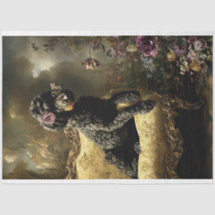 Rococo Buzz Schwarzer Pudel Vintage-Ölgemälde Seidenpapier
