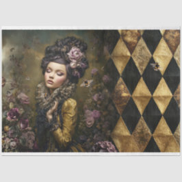 Rococo Buzz Victorian Woman Checkers Floral & Bee Seidenpapier