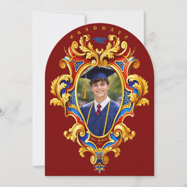 Rococo Cartouche Photo Template Graduation Einladung (Vorderseite)