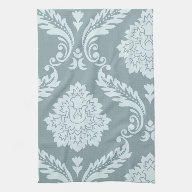 Rococo Damask Art I Duck Egg Blue+Teal Geschirrtuch (Vertikal)