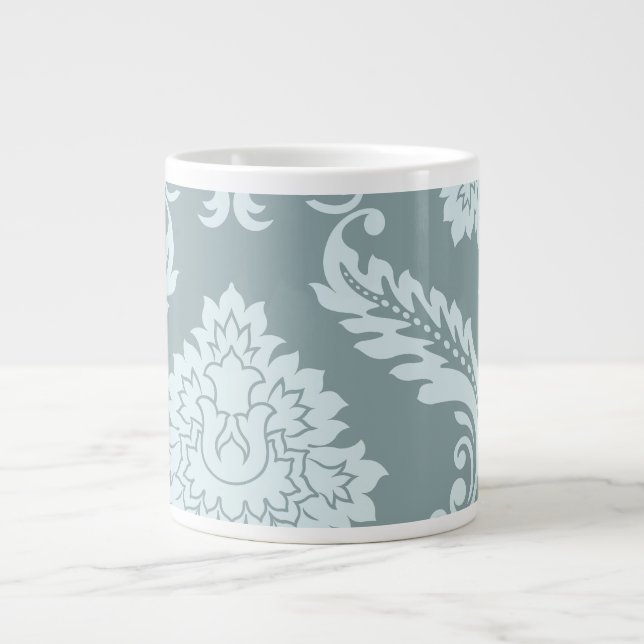 Rococo Damask Art I Duck Egg Blue+Teal Jumbo-Tasse (Vorderseite)