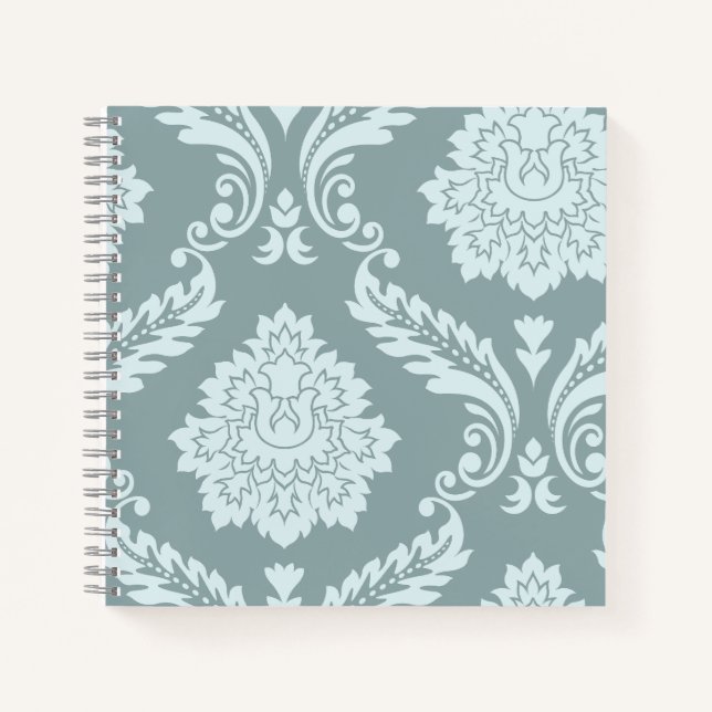 Rococo Damask Art I Duck Egg Blue+Teal Notizbuch (Vorderseite)
