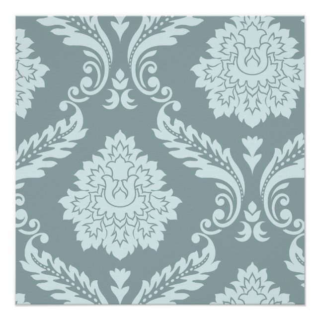 Rococo Damask Art I Duck Egg Blue+Teal Poster (Vorderseite)