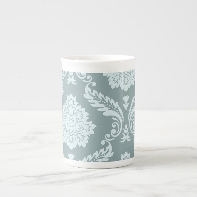 Rococo Damask Art I Duck Egg Blue+Teal Prozellantasse (Vorderseite)