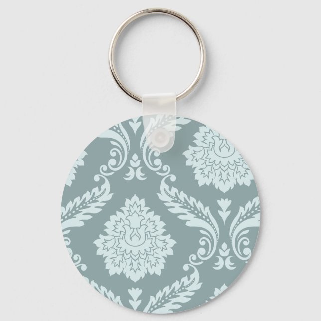 Rococo Damask Art I Duck Egg Blue+Teal Schlüsselanhänger (Vorderseite)