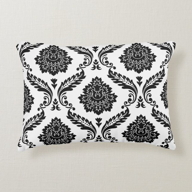 Rococo Damask Big Pattern Black on White Dekokissen (Vorderseite)