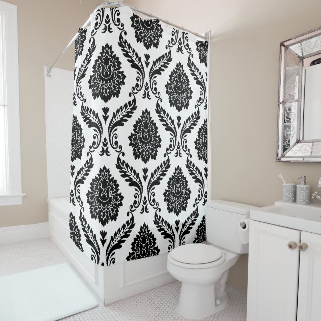 Rococo Damask Big Pattern Black on White Duschvorhang (Beispiel)