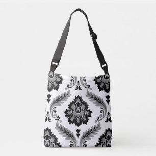 Rococo-Damask großes Muster grau schwarz weiß Tragetaschen Mit Langen Trägern