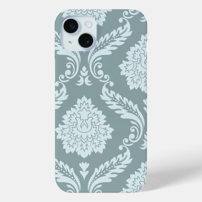 Rococo-Damask-Kunst I Enteneiblau+Türkis Case-Mate iPhone Hülle (Rückseite)