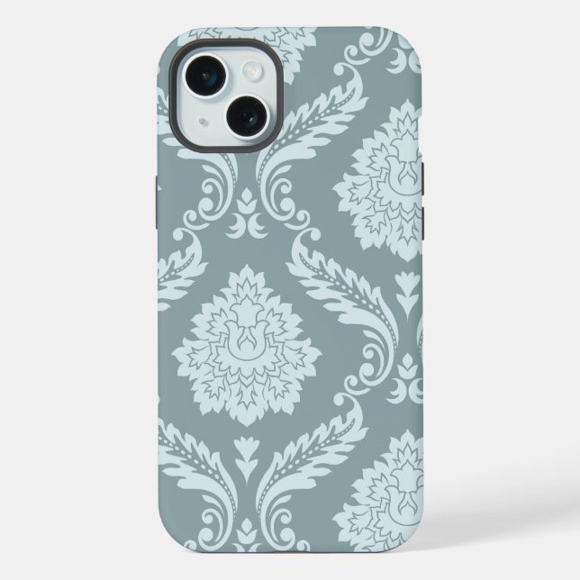 Rococo-Damask-Kunst I Enteneiblau + Türkis iPhone Hülle (Rückseite)