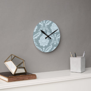 Rococo-Damask-Kunst I Enteneiblau + Türkis Runde Wanduhr