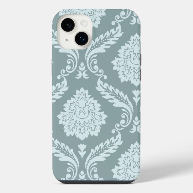 Rococo-Damask-Kunst I Entengrün+Türkis iPhone Hülle (Rückseite)
