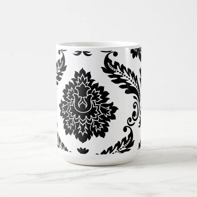 Rococo Damask Lg Off-Set Pattern Black on White Kaffeetasse (Mittel)