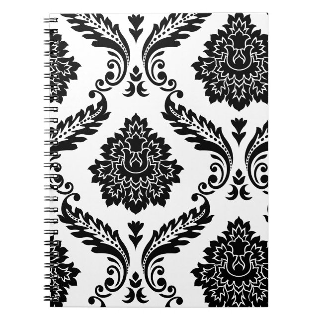 Rococo Damask Lg Off-Set Pattern Black on White Notizblock (Vorderseite)