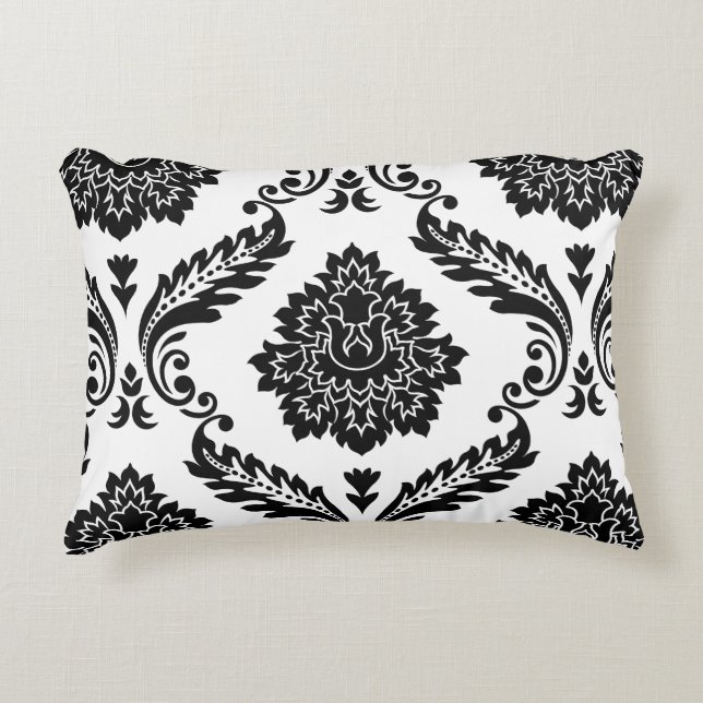 Rococo Damask Lg Pattern Black on White Dekokissen (Vorderseite)
