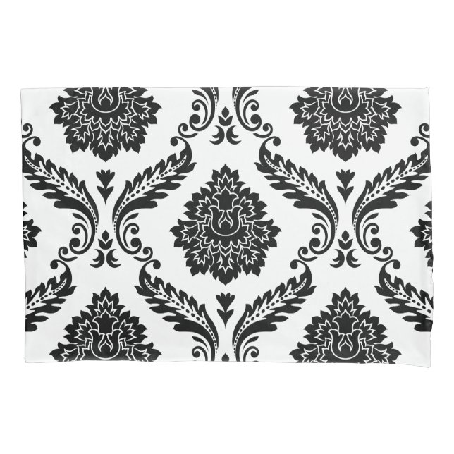 Rococo Damask Lg Pattern Black on White Kissenbezug (Vorderseite)