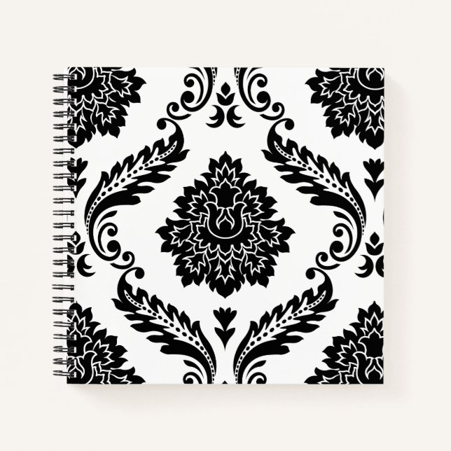 Rococo Damask Lg Pattern Black on White Notizbuch (Vorderseite)