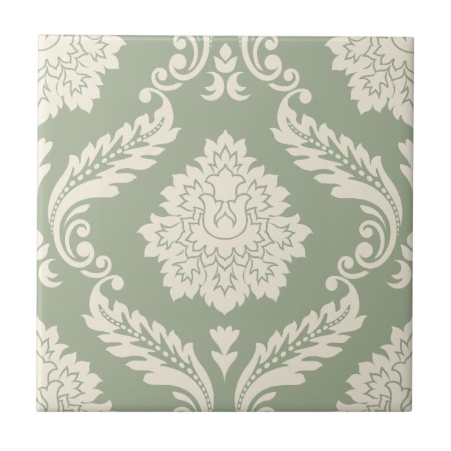 Rococo Damask Lg Pattern Cream on Green Fliese (Vorderseite)